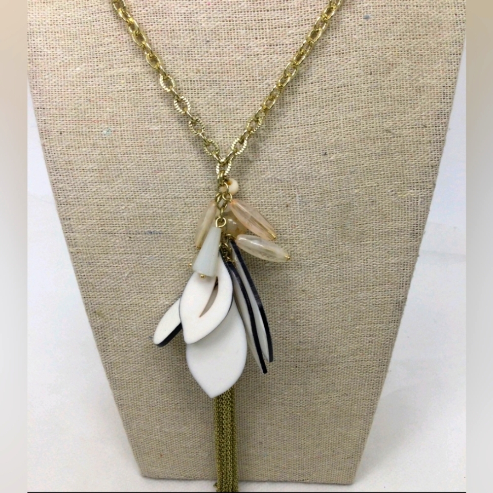 Ann Taylor Simulated Petal Tassel Long Chain Necklace